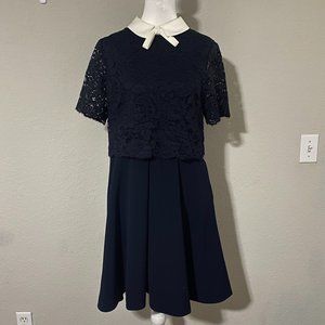 Ted Baker Mini Shift Dress Navy Dixxy Layered Lace Bodice with Pockets - Size 4